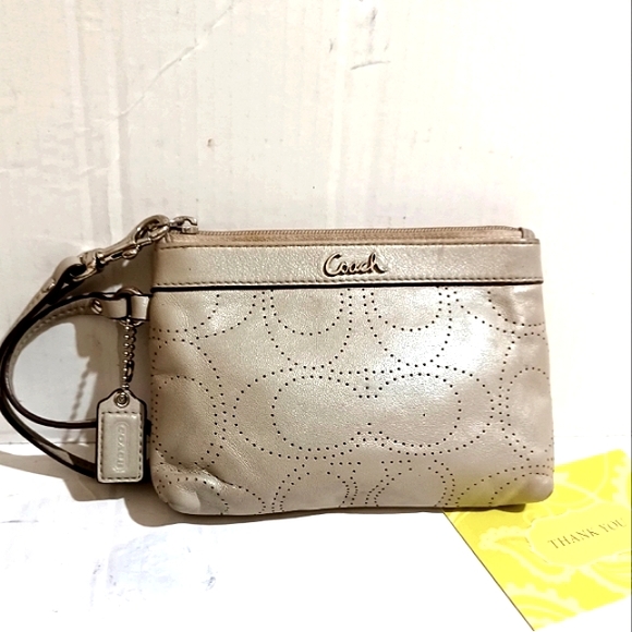 COACH Metallic Perforated Signature C Logo Wristlet EUC - Picture 3 of 6